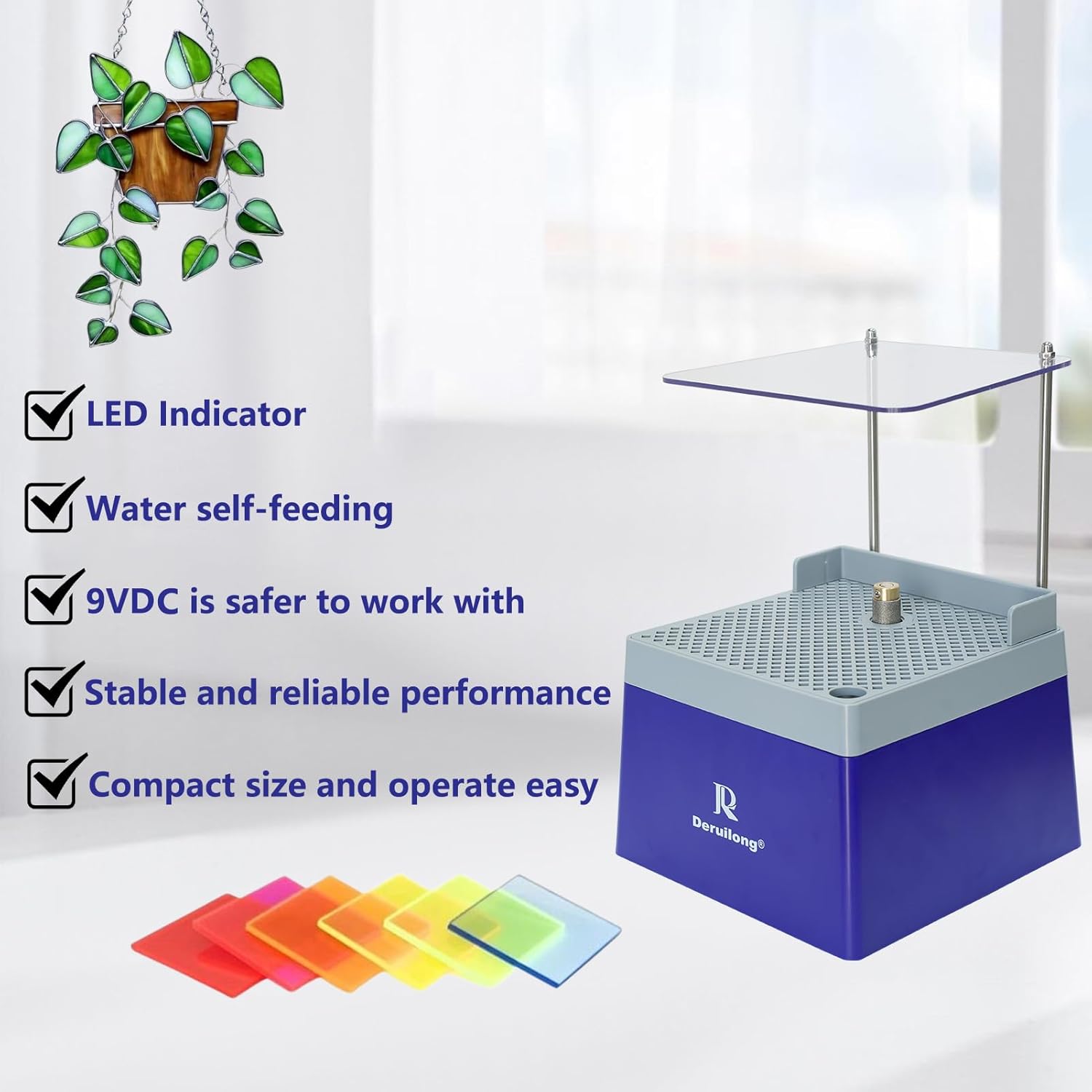 Stained Glass Grinder,Mini Portable Stained Grinder Diamond Glass Art Grinding Tool with 5/8" Diamond Grinder Bit Blue