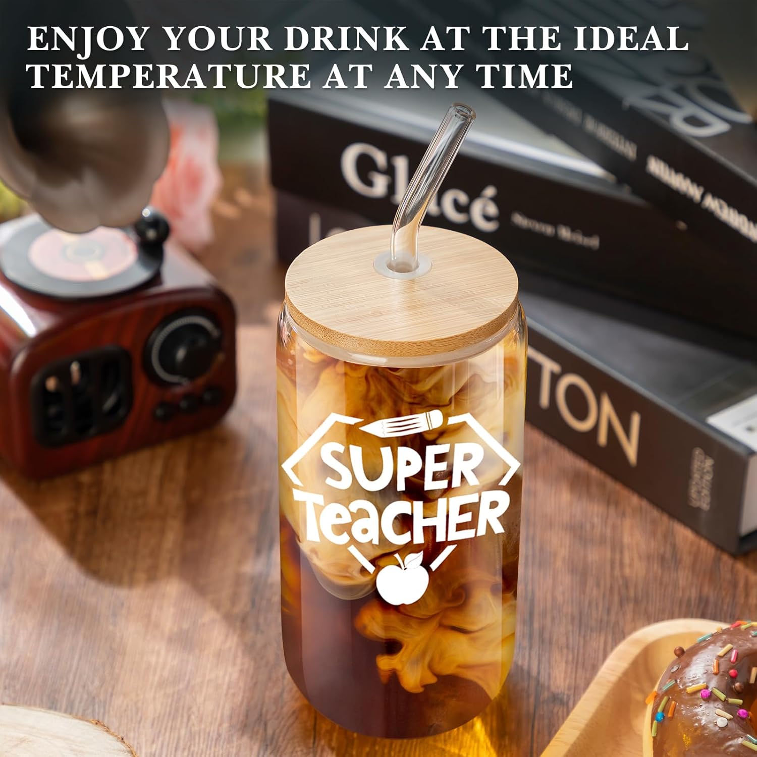 9 Sets Teacher Appreciation Gifts Bulk Valentine's Day Thank You Glass Cups 16 oz Tumbler Cup with Lids Straws Brushes Reusable Water Bottle Graduation Teacher Gift(Colorful Style) - Image 7