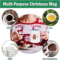 Vista 7 de Juego de 6 tazas de café de Navidad blancas de Navidad, tazas de cerámica duraderas para café, leche, cacao caliente, té, café con leche
