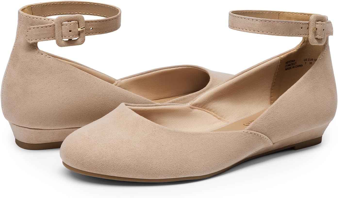 DREAM PAIRS Women's Dress Flats Ballet Low Wedge Round Toe Ankle Strap Comfortable Casual Flats Shoes - Image 5