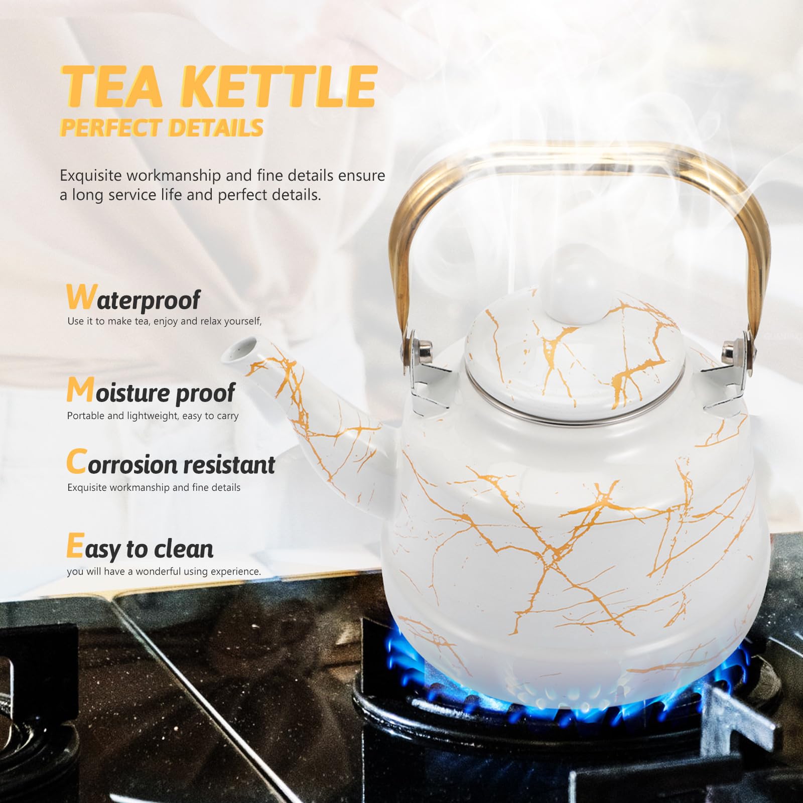 Bollitore per Tè Smaltato Bianco, Teiera Spessa per Casa | Finitura Smaltata, Adatto a Riscaldare Acqua e Preparare Zuppa Istantanea, Design Pratico