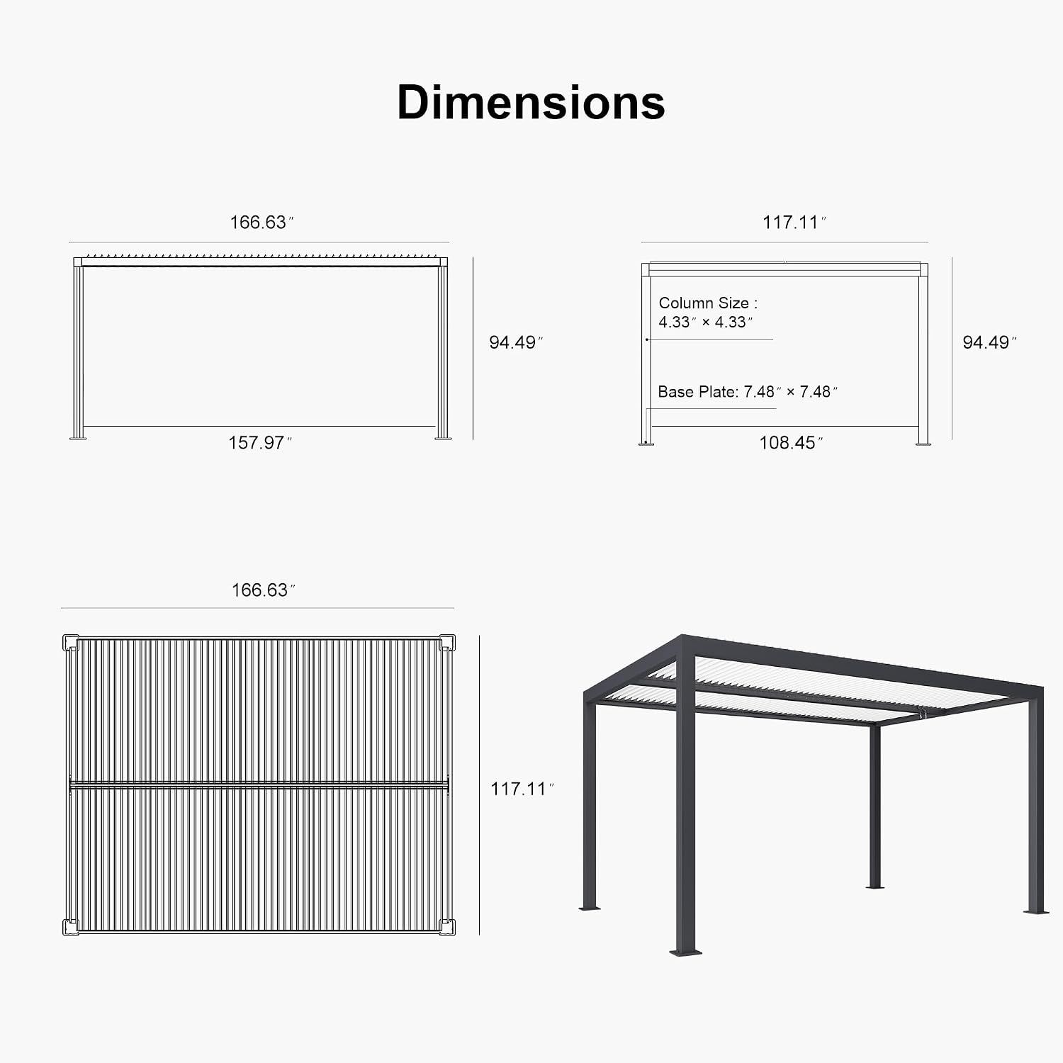 PURPLE LEAF 10' x 14' Louvered Pergola with Side Shades Outdoor Aluminum Pergola with Hidden Drainage System Patio Hardtop Small Pergolas for Deck Porch Garden, 1 Long Side