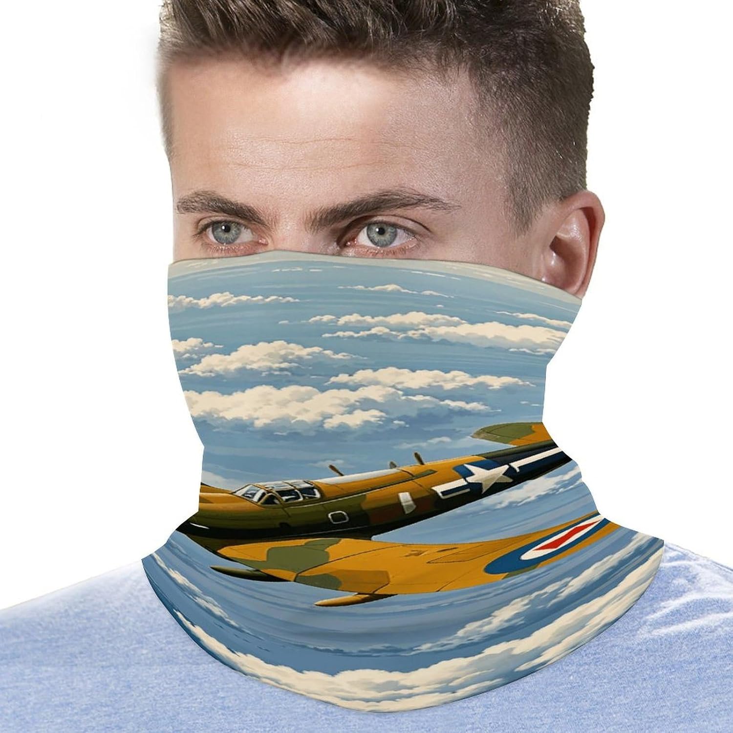 World War 2 Aircraft Airplane Neck Gaiter Face Mask Sun Protection Face Scarf Breathable Windproof Headwear Bandana For Men Women