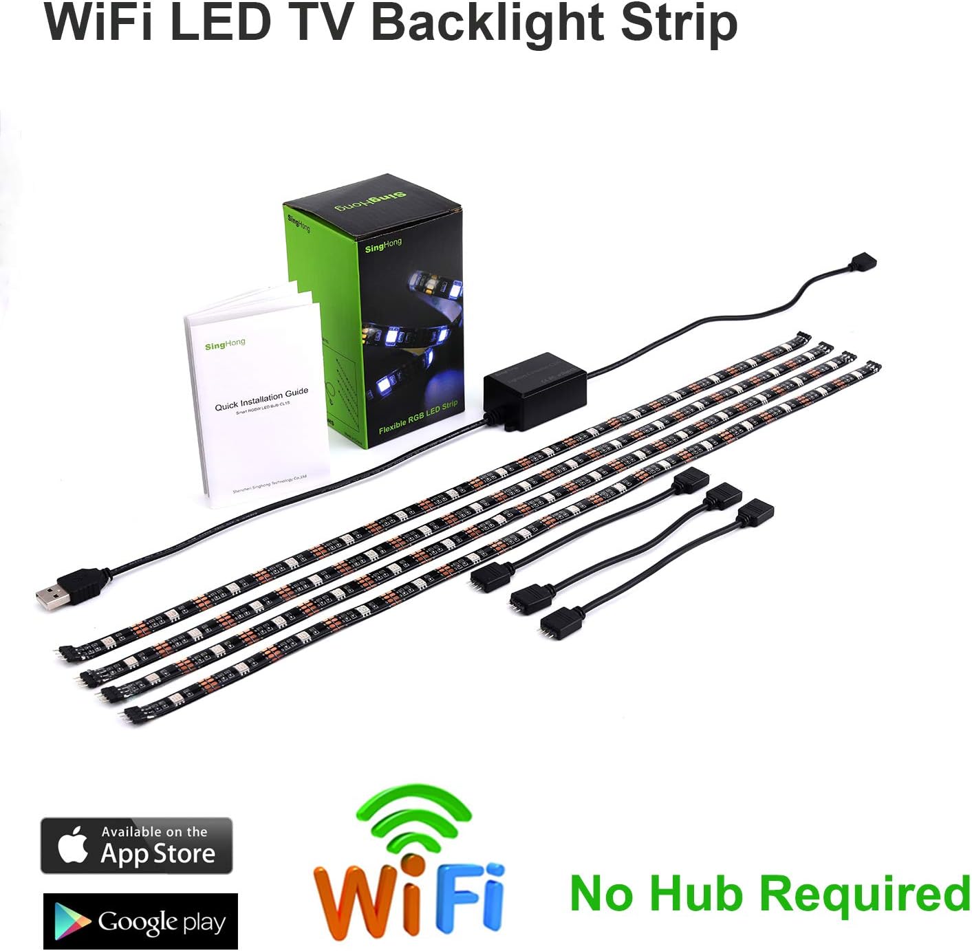 SingHong WiFi LED TV Backlight Strip, Compatible with Alexa and Google Home, USB Powered (5V DC), Flexible RGB 5050 Strips, Colour-Changeable Dimmable LED Strip (New Version)