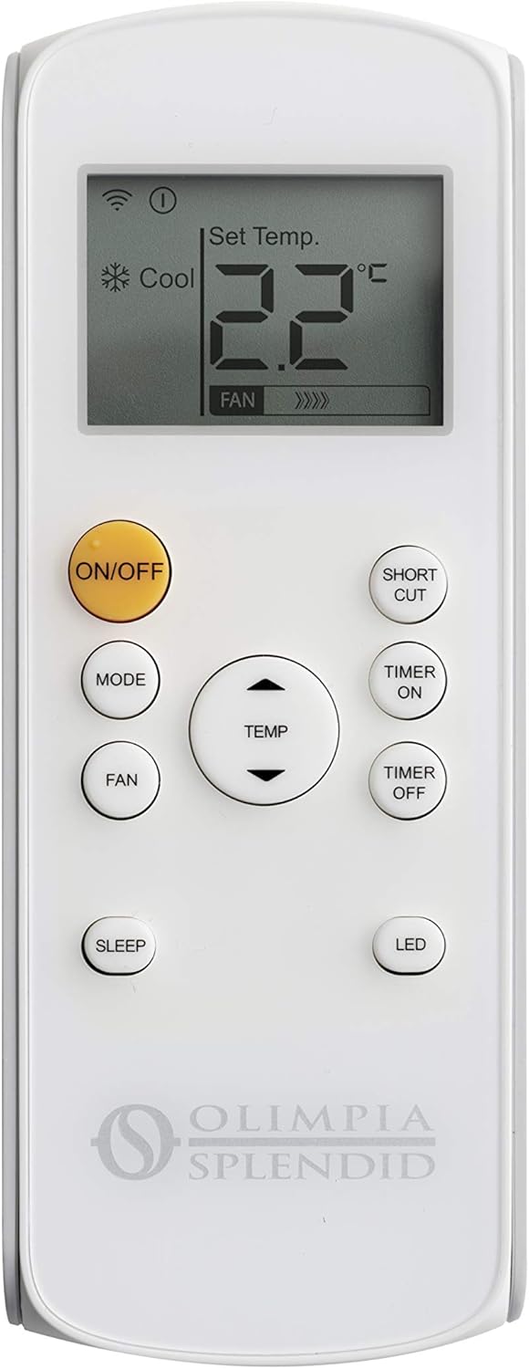 El aire acondicionado portátil Olimpia Splendid Dolceclima Compact 10P con su manguera de escape conectada y extendida hacia una ventana, ilustrando la configuración para expulsar aire caliente.