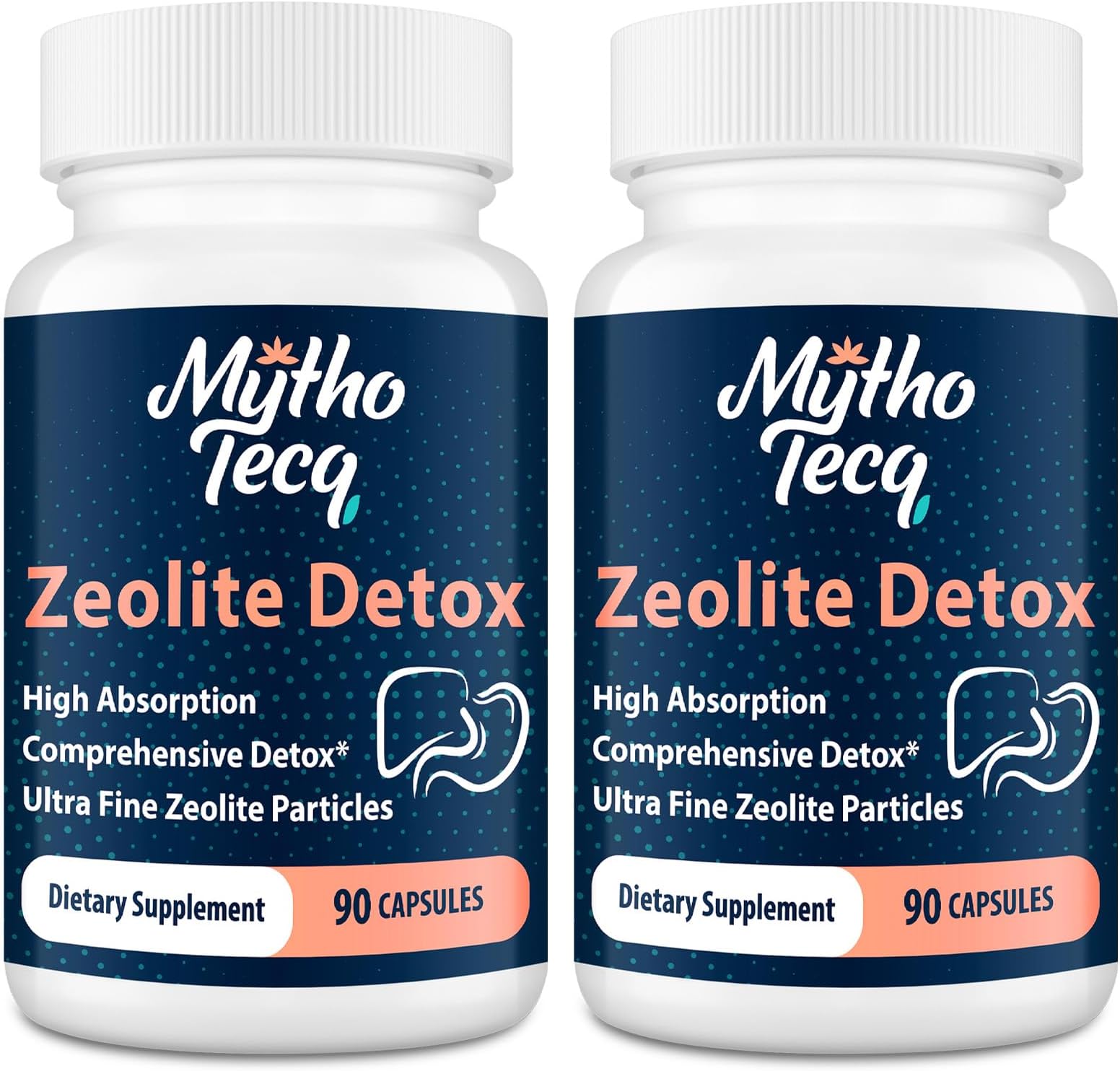 MythoTecq 2300 MG Zeolite Detox Capsules - Activated Charcoal & Bentonite Clay, Highly Absorbable Full Body, Liver & Gut Cleanse, Zeolite Clinoptilolite（180 Capsules）