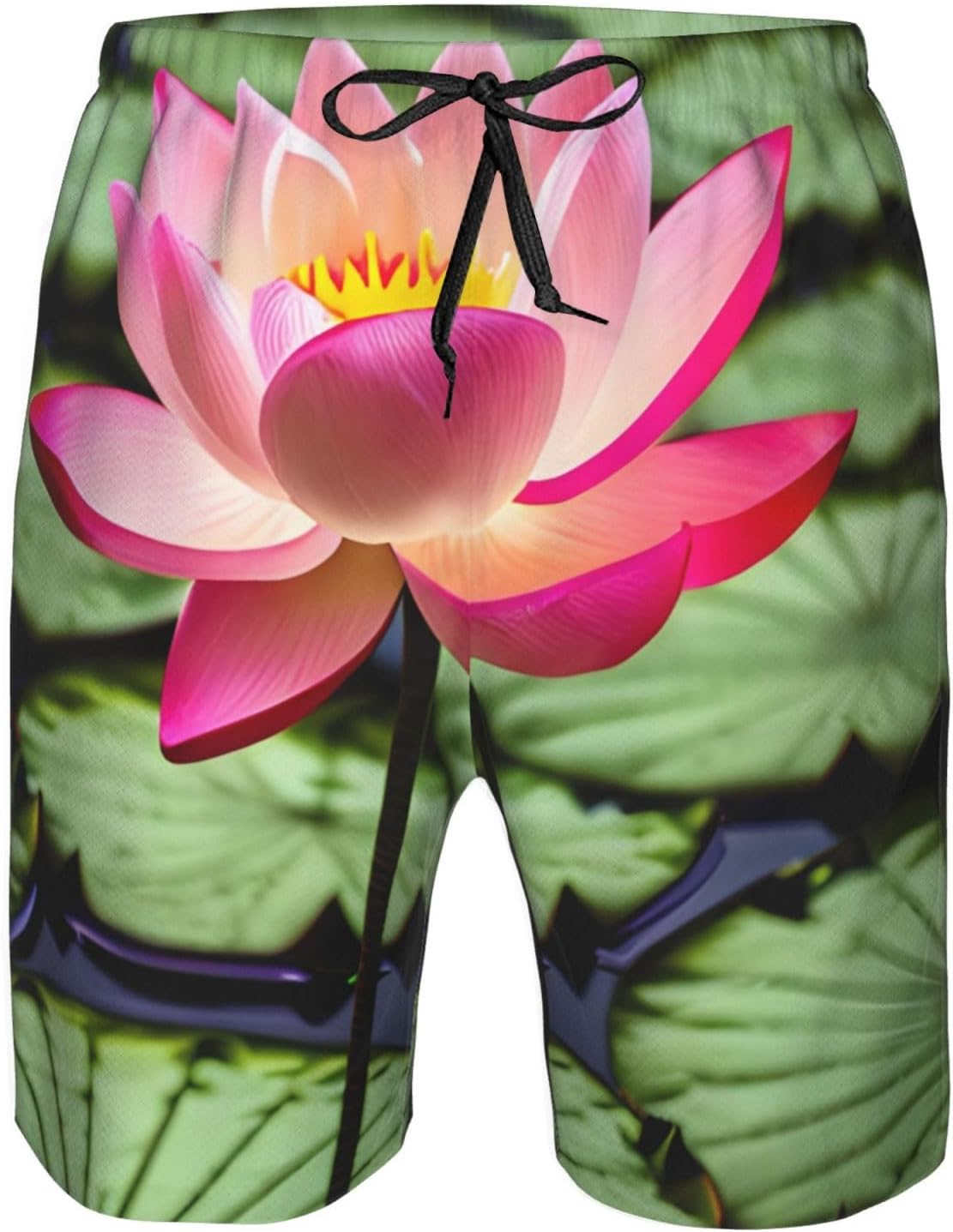 Mens Lotus Flower Print Beach Shorts,Casual Summer Shorts for Men,Quick Dry Polyester