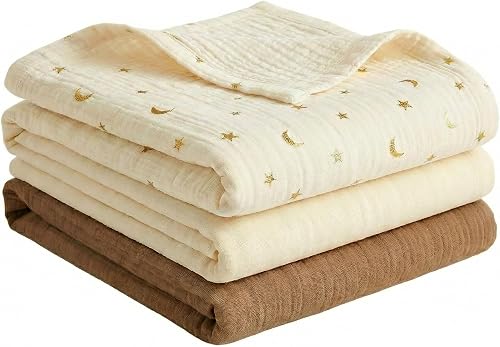 30% off deal for Muslin Swaddle Blankets for Boys Girls, 3 Pack Receiving Baby Blanket Large 47 x 47 inches, Soft Breathable Swaddling Wrap for Unisex on Amazon