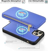 Vista 4 de Antsturdy Funda tipo cartera desmontable 2 en 1 para iPhone 13 Pro Max con MagSafe, bloqueo RFID, carga magnética, inalámbrica, funda de piel azul