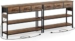 Lulive Entryway Table with Power Outlets, Console Table with 3 Fabric Drawers, Sofa Table for Living Room, Hallway, Couch, Foyer (Rustic Brown, 43") | 43.3"W x 11.8"D entry table with 2 outlets, 2 USB ports, swappable plug side, adjustable feet and a