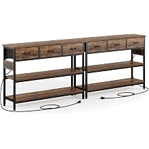Lulive 2 Pack Entryway Table with Outlets, 3 Fabric Drawers, 43in | 43.3"W x 11.8"D entry table with 2 outlets, 2 USB ports, swappable plug side, adjustable feet and anti-tip kit.