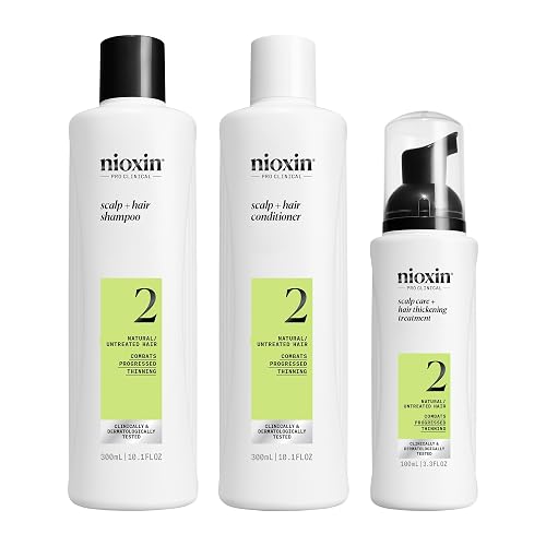Nioxin Scalp + Hair Thickening System Kits | For Natural, Colored, & Damaged Hair with Light to Progressed Thinning | Strengthen & Boost Hair Density with Niacinamide & Biotin | 3 Month Supply - System 2 | Natural Hair, Progressed Thinning