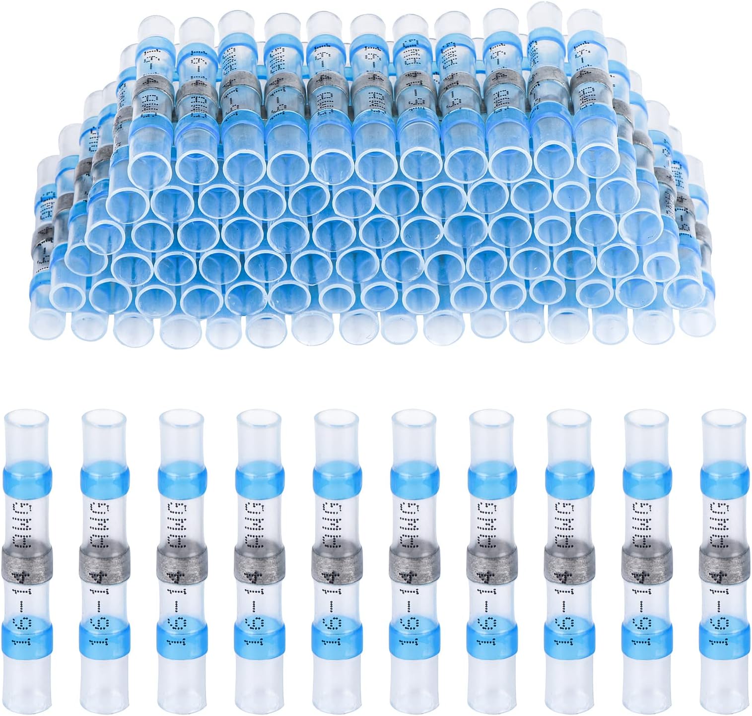 100 PCS Solder Seal Wire Connectors Heat Shrink Solder Butt Connectors Waterproof Insulated Electrical Butt Splice Wire Terminals, Blue 16-14 AWG