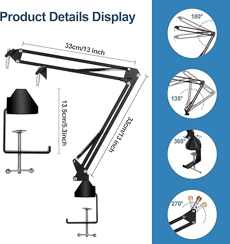 Miniatura 5 de Micrófono ajustable brazo de tijera con clip de micrófono y bridas para cables, resistente para Blue Yeti Nano Snowball Ice, HyperX QuadCast,