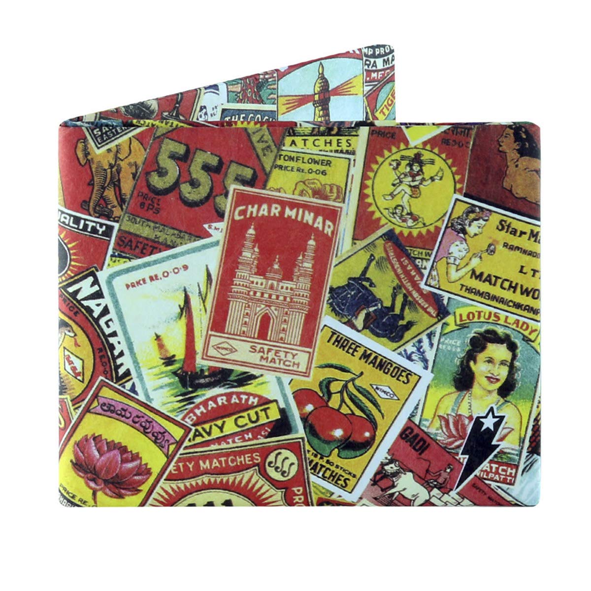 SUPERVEKMatch Box Paper Slim Bifold Wallet for Men Women | Vintage Graphic Art Vegan Men's Mighty Thin Credit Card Holder | Mens Slimfold EDC