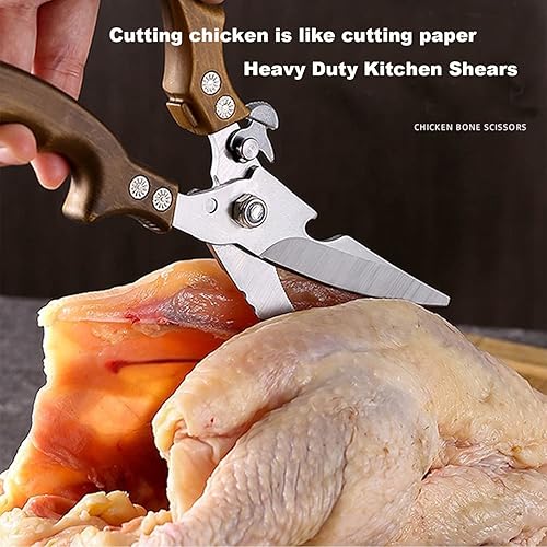 Miniatura 2 de ANDONG Tijeras de cocina  Tijeras de acero inoxidable resistentes para aves, carne y huesos con funda de cuero negro para alimentos
