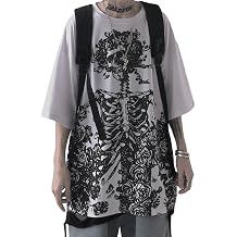 Aobiono Unisex Adults T-Shirt, Black, XXL, Short Sleeve, Loose Fit, Club Collar, Raw Edge Hemline, Y2K, Streetwear, Techwear, Grunge, Gothic, Dark Academia