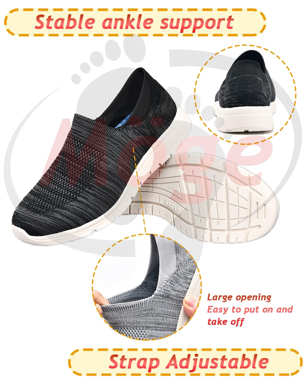 Verbandsschuhe Damen Turnschuhe mit Klettverschluss Diabetiker Schuhe Extra Weit für Geschwollene Füße Orthopädische Slip On Sneakers(Gray,43 EU)