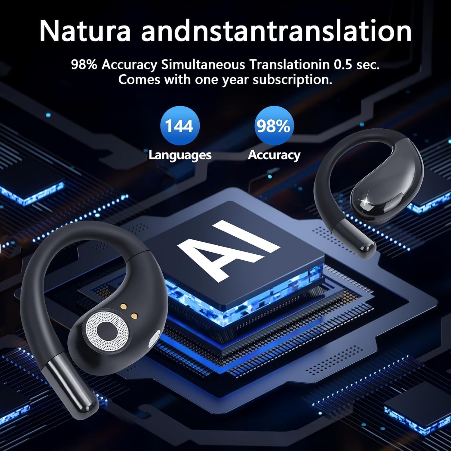 AI Translation Earbuds Real Time, Translator Earbuds 164 Languages & Accents, Audifonos Traductores Inglés Español,Translation Device for Travel Business Learning Compatible with iOS and Android