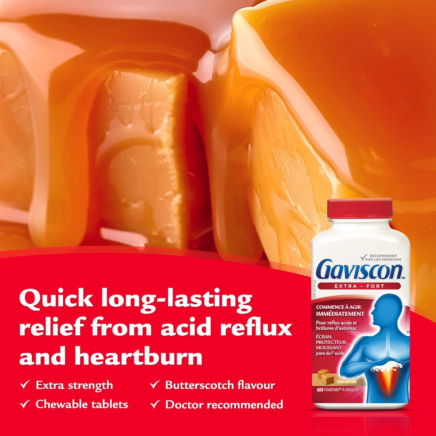 Gaviscon Extra Strength Butterscotch Antacid Tablets 60 Count
