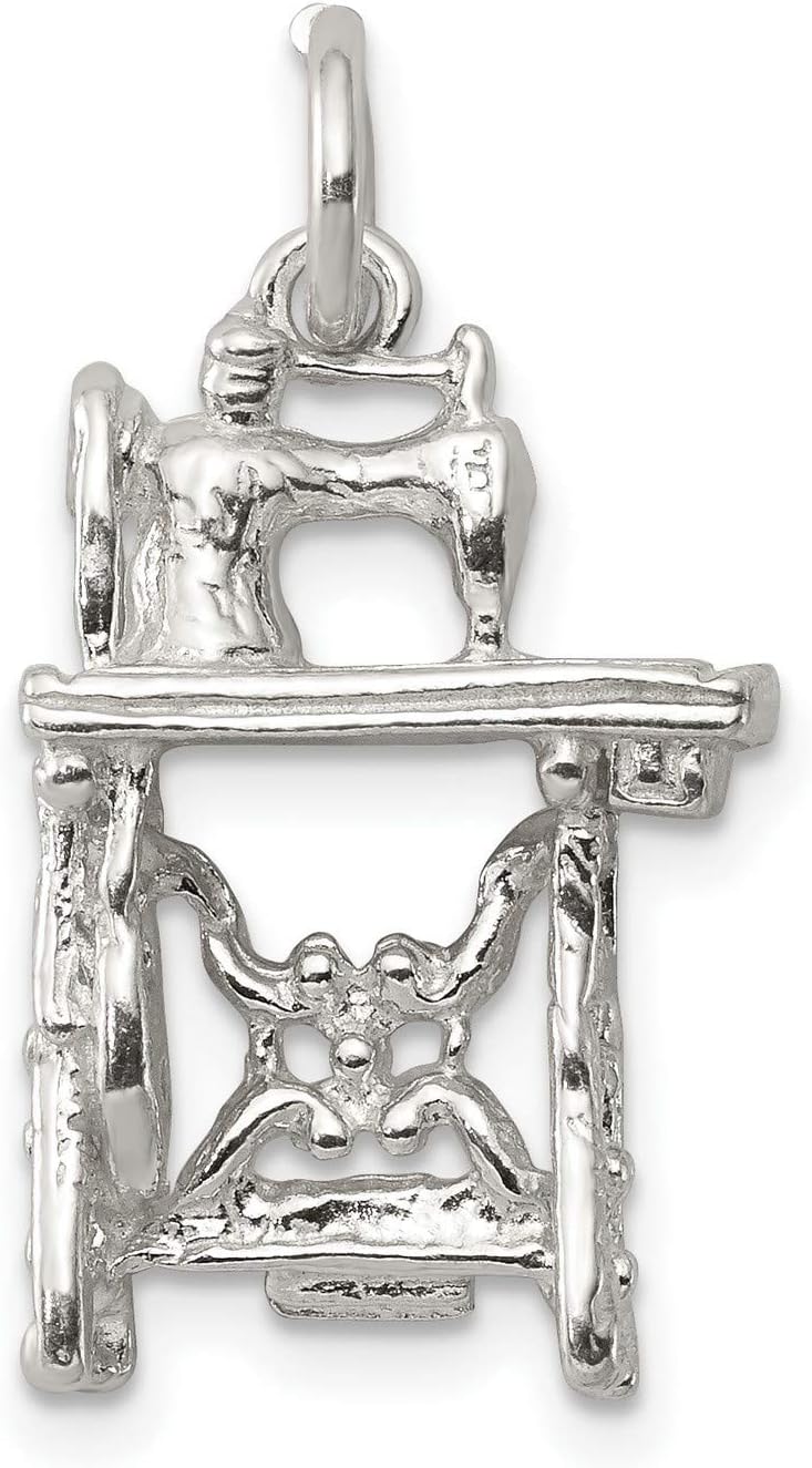 Sterling Silver Sewing Machine Pendant, Vintage Treadle Design Jewelry Charm for Bracelet or Necklace, 925 Metal Miniature Craft Accessory for Seamstress, Unisex Symbolic Artisan Hobby Style