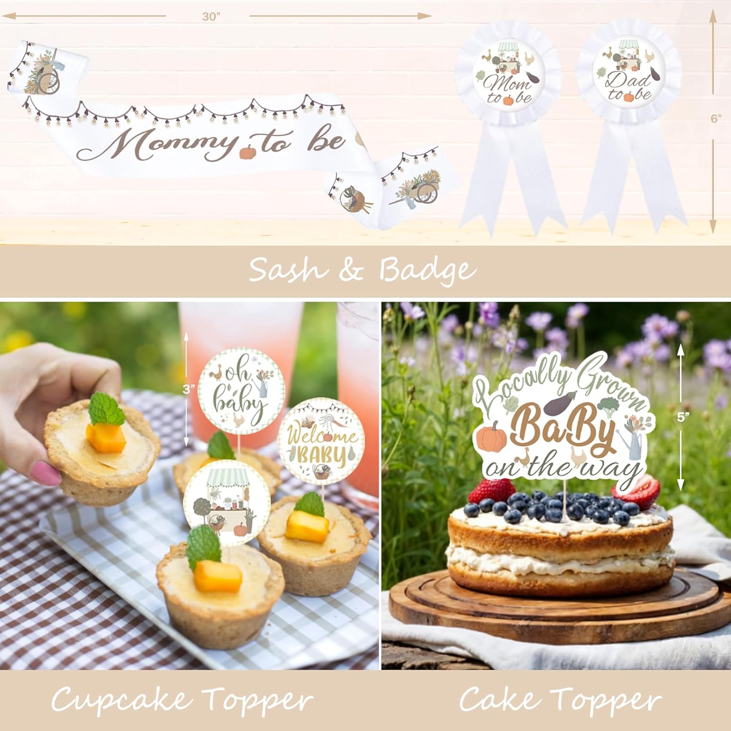 Locally Grown Baby Shower Decorations – 129 Pcs Locally Grown Baby Shower Themed Party Supplies with Backdrop, Balloon Garland, Balloon Boxes, Banner, Cake Topper, Sash, Badges