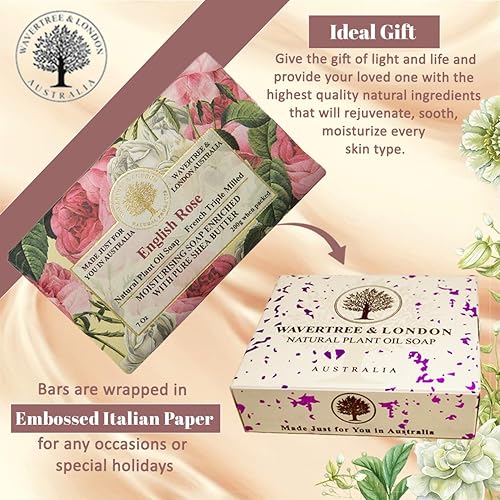 Miniatura 7 de Wavertree & London English Rose - Barras de jabón natural perfumadas para mujeres y hombres (2 x 7 onzas), barras de jabón hidratantes de triple