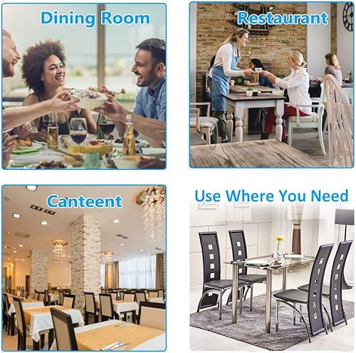 Miniatura 23 de Henf Juego de mesa de comedor de 5 piezas, moderno juego de mesa de comedor para 4 personas con mesa superior de vidrio templado y 4 sillas de piel