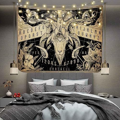 Miniatura 8 de Aidatain Tapiz gótico pagano, tapiz de cabeza de cabra artística contra el mal de ojo, grande de 80 x 60 pulgadas, tapices de arte de franela de