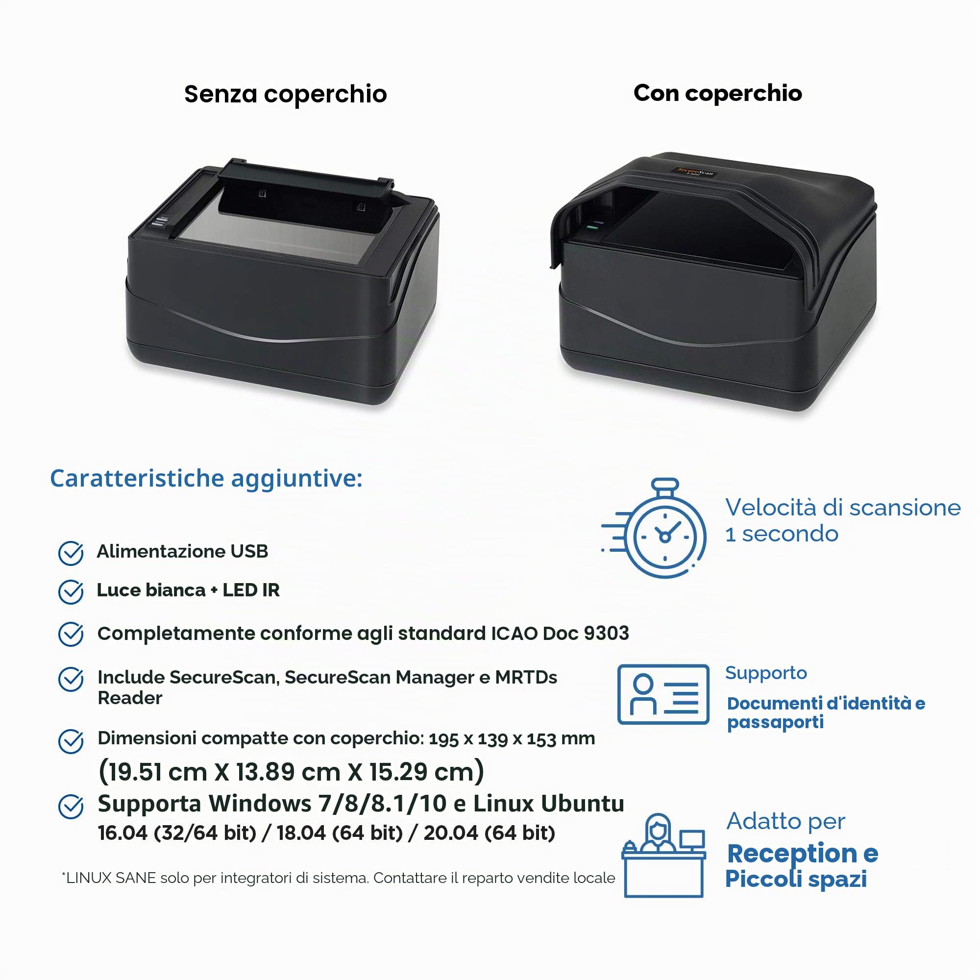 Plustek X-Mini - Scanner per passaporti, scansione ID, compatibile con lo standard ICAO Doc 9303 con lettore di scanner a velocità di riconoscimento rapido