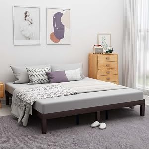King Size Wood Platform Bed Frame with Solid Wood Slat Support No Box Spring Needed for Boys Girls