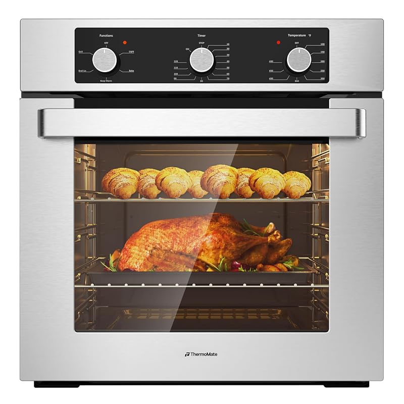 24" Electric Wall Oven, ETL Certified, ThermoMate 2.8 Cu.ft. Electric Wall Oven with 5 Cooking Functions, Built-in Ovens with Anti-Mistouch Knob, Stainless Steel