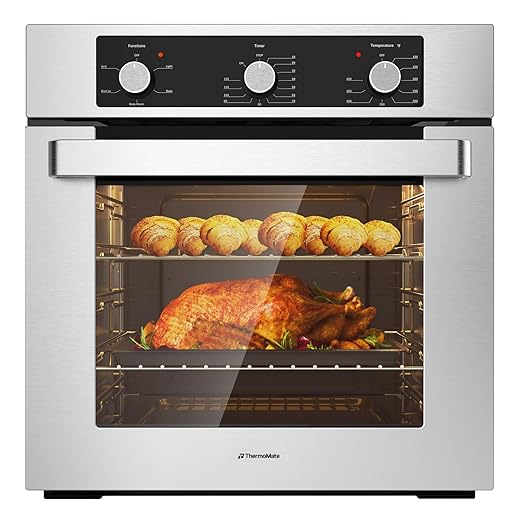 24" Single Wall Oven, ETL Certified, ThermoMate 2.79 Cu. Ft. Built-in Electric Oven with 5 Cooking Functions, Built-in Ovens with Anti-Mistouch Knob, Stainless Steel