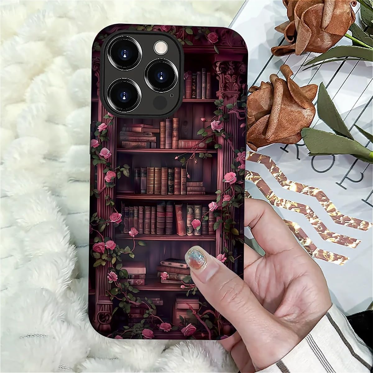 Magnetic Case for iPhone 16 Pro Max,Compatible with Magsafe,PC Hard Shell & Silicone Inner Bumper,Shockproof Full-Body Cover Slim Design for iPhone 16 Pro Max Case - Floral Bookish Dark - Image 7