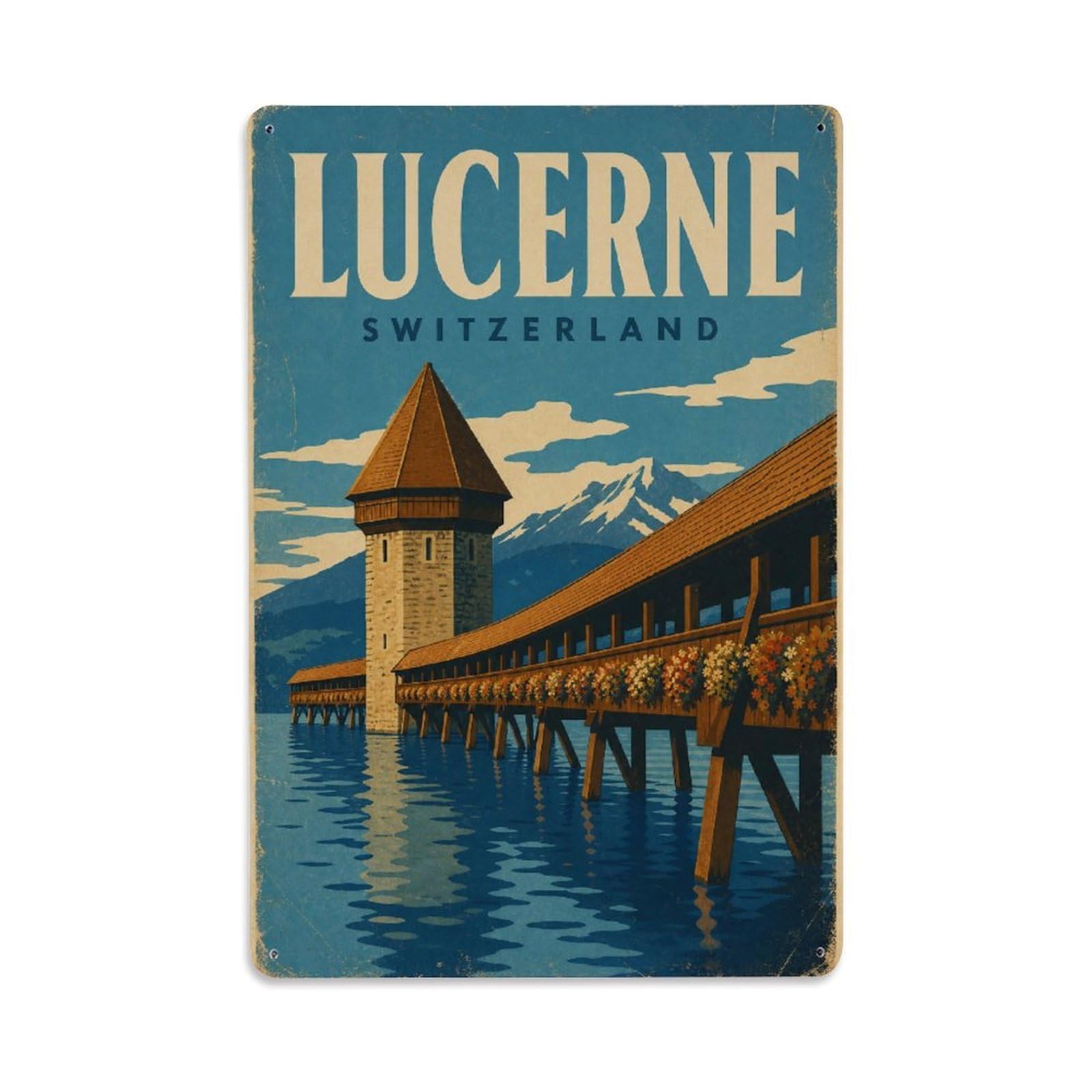 Travel Vintage Switzerland Lucerne Metal Tin Sign Plaque Wall Decor for Cafe, Club Bar, Office, Garden Metal Poster 8x12Inch
