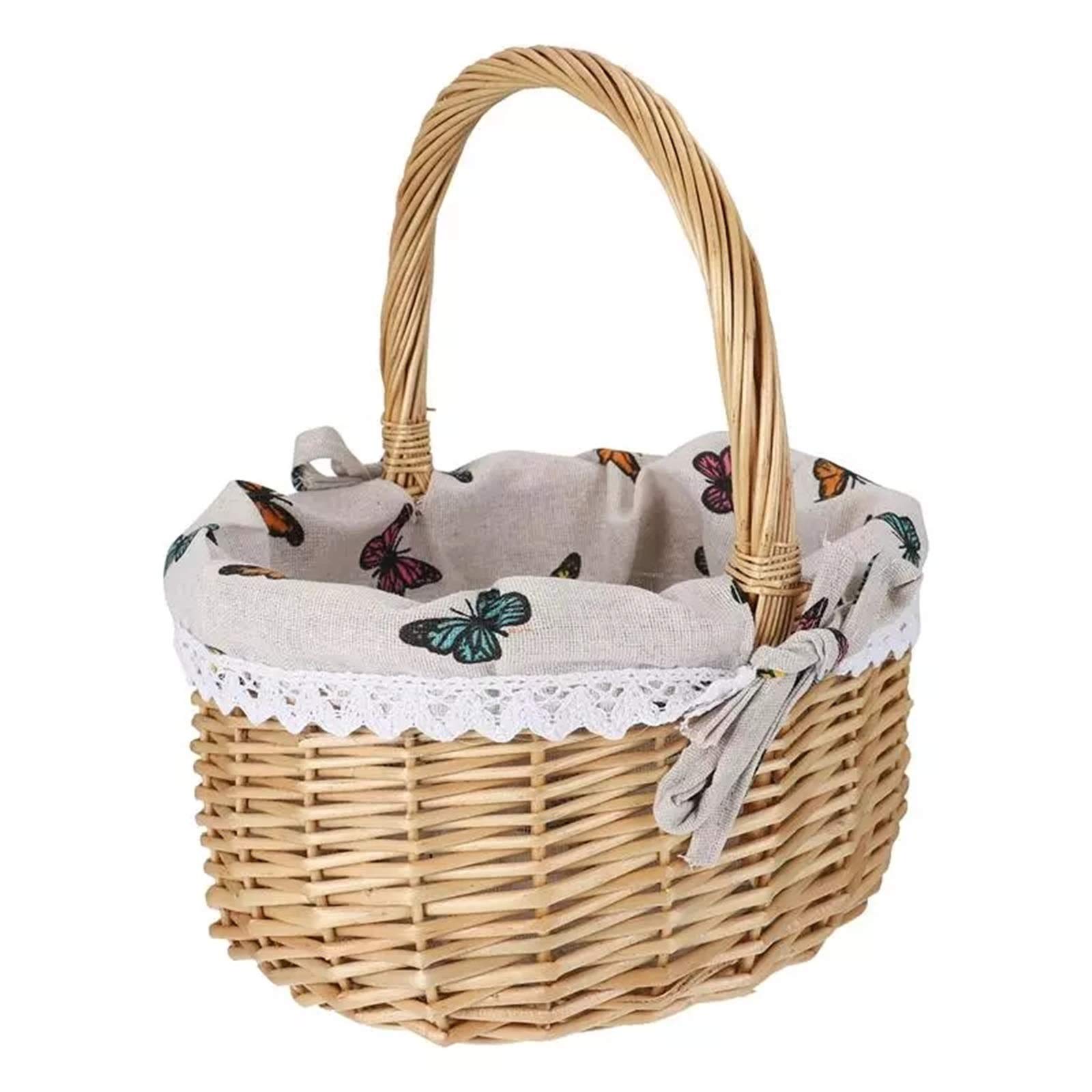 Wlrdpupje Natural Picnic Basket Outdoor Practical Handmade Picnic Rattan Basket For Picnic Camping Outdoor