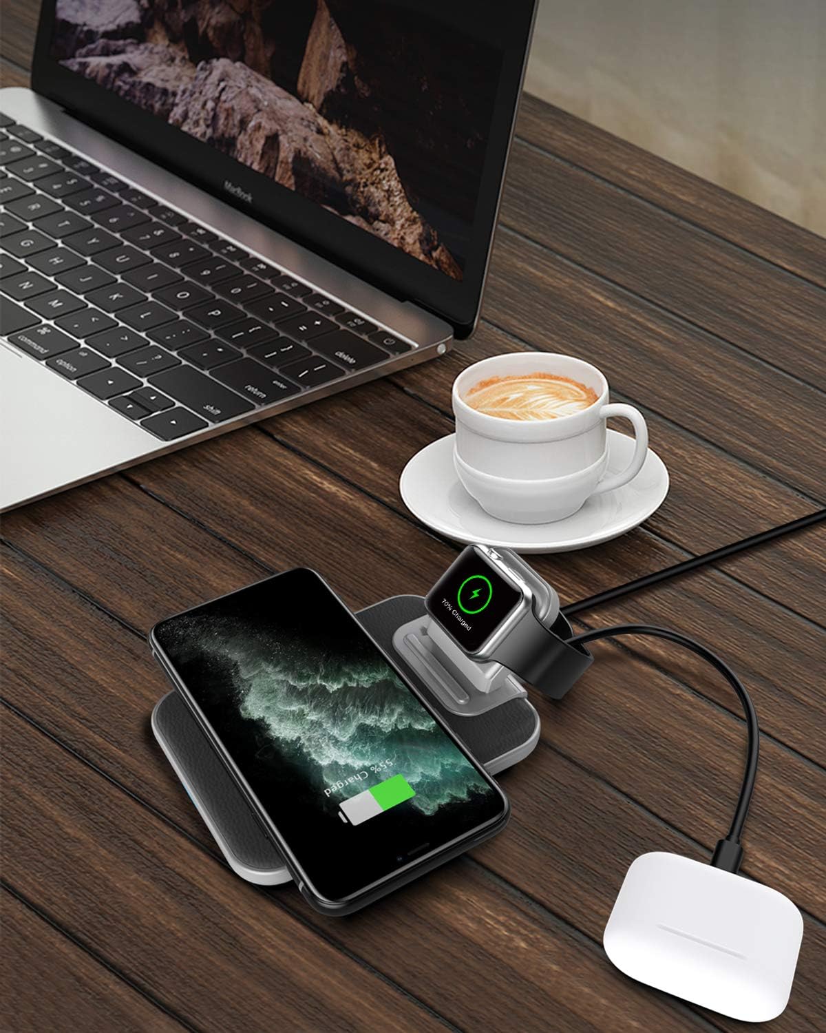 One-Day Sale: Up to 80% Off Mangotek Wireless Charger iPhone and Watch Charging Station, 3 in 1 Apple Watch and AirPods Multiple Devices Fast Charging Stand Pad Mat Dock for iPhone 13 12 11 Pro Max 7 8 SE X XS XR iWatch