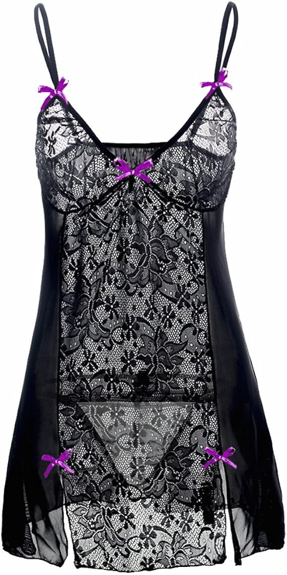 Tenchif Women Lingerie Mini Babydoll Sleepwear Strappy Lace Dress Set