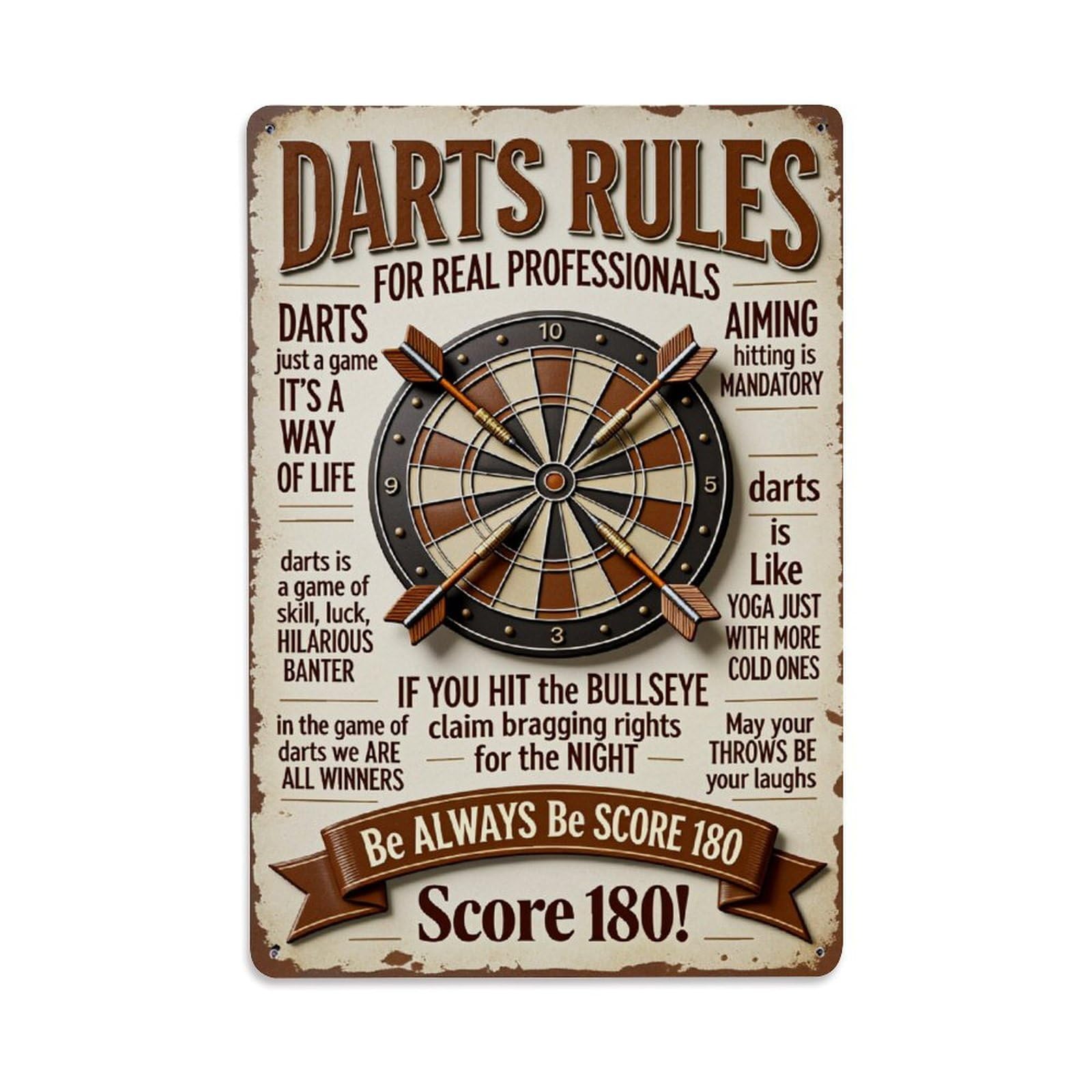 Enderetf Vintage Darts Rules For Real Professionals- Tin Sign Metal Poster, Home Bar Garage Man Cave Cafe Indoor & Outdoor Wall Decoration 8X12inches