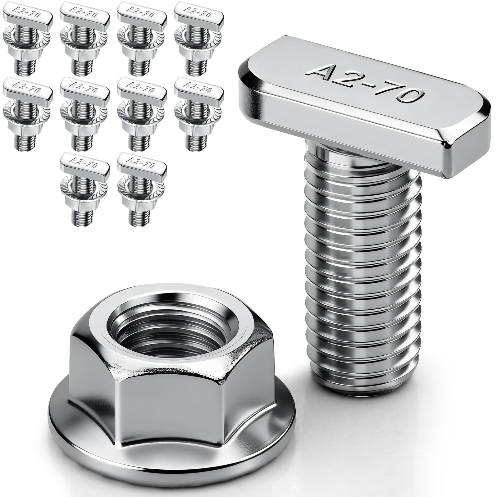 Spetsbst 24 stuks hamerkopschroeven, M8 roestvrij staal, M8 x 20 mm schroeven en flensmoeren, M8 voor broeikas, zonne-montagerails, fotovoltaïsche energie (M8 x 20 mm