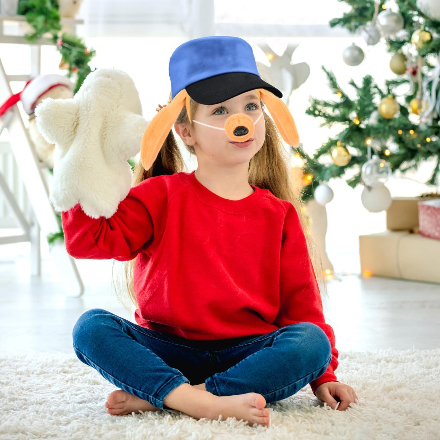 3 PCS Dog Costume Accessory Set with Cap-Halloween Christmas Festival Theme Party Cosplay Puppy Ear Headband and Nose for Kids and Adults
