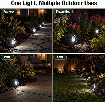 VISFLAIR Solar Rock Lights, 2 Pack Outdoor Decorative Garden Spotlights for Pathway, Walkway, Yard, Landscape, Patio (Dark Brown)