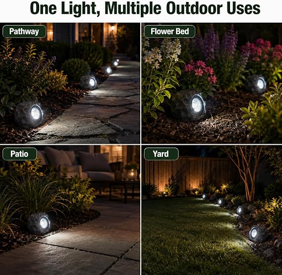 VISFLAIR Solar Rock Lights, 2 Pack Outdoor Decorative Garden Spotlights for Pathway, Walkway, Yard, Landscape, Patio (Dark Brown)