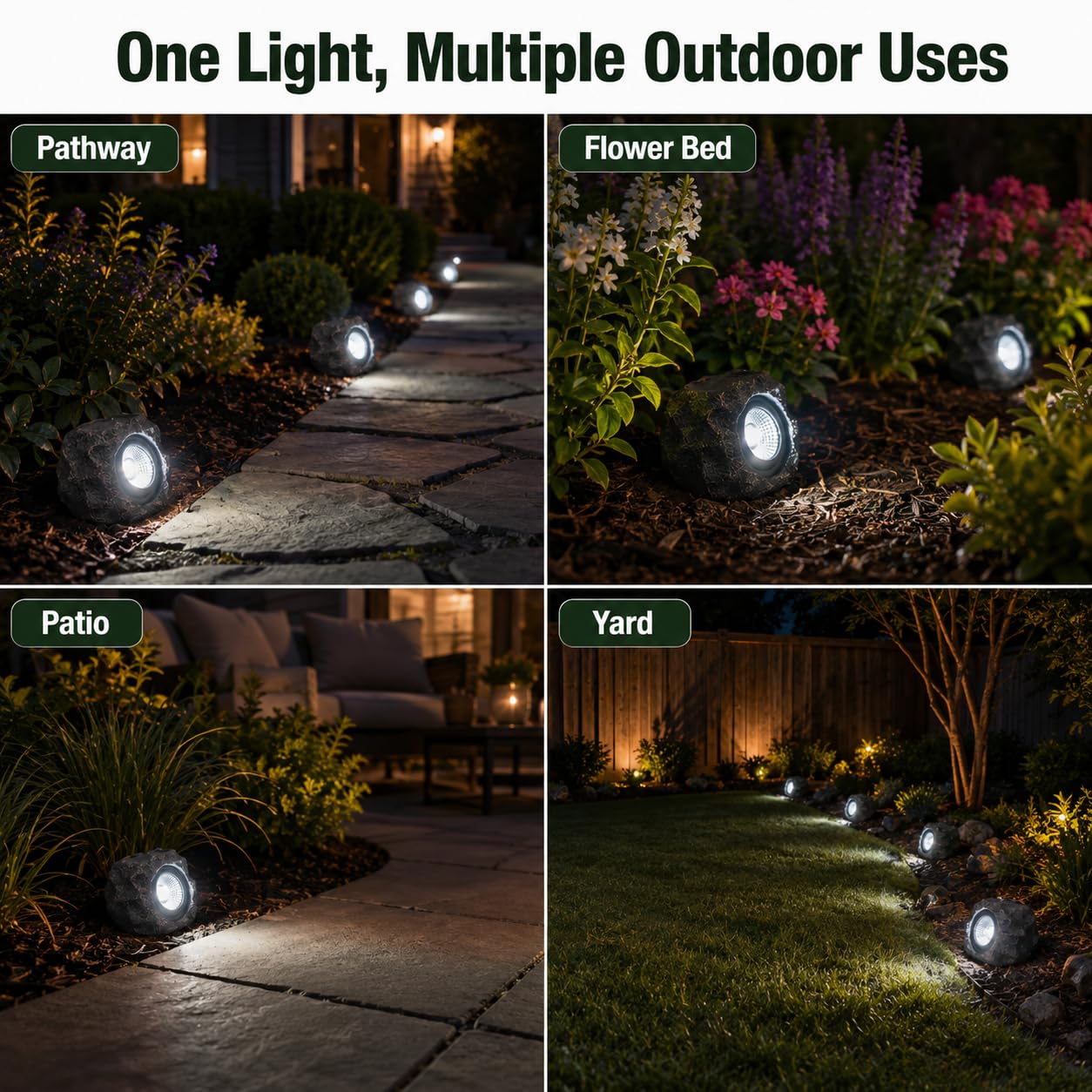 VISFLAIR Luci solari a forma di roccia, confezione da 4 faretti a LED a energia solare, impermeabili, decorativi per giardino, vialetto, vialetto, cortile, paesaggio, patio