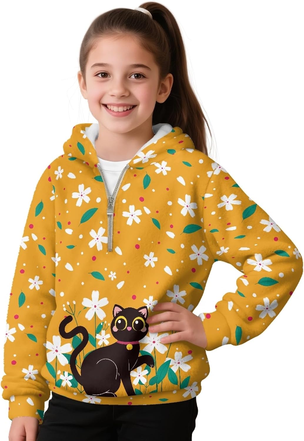 Hawapod Hoodies For Girls 10-12 Print Soft Lightweight Half Zip Long Sleeves SSpring Fall Hoodie Sweatshirt With Pockets