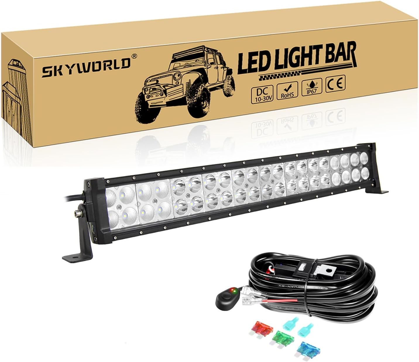 SKYWORLD 22" 120W LED Light Bar Flood/Spot Combo Beam Car Lighting, 3-Row Off-Road Driving Lights Waterproof IP67 for Trucks ATV UTV Boats (6000K White)