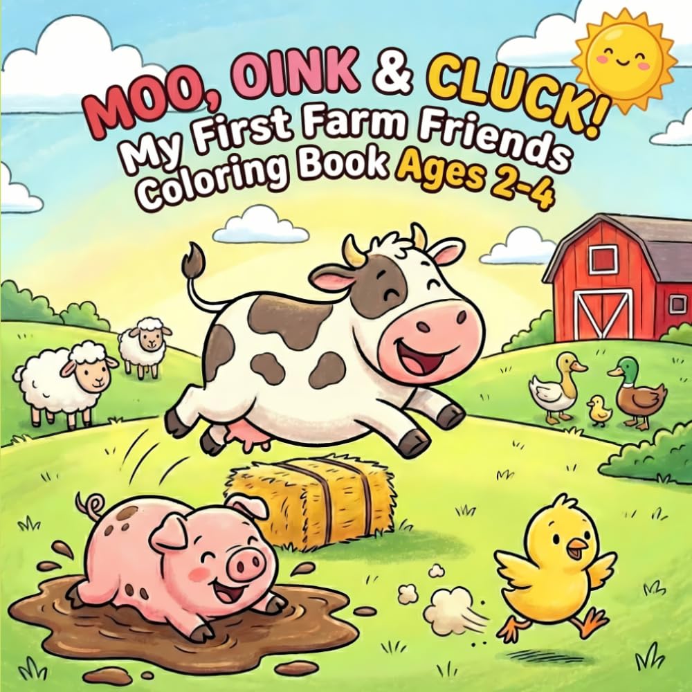 MOO, OINK & CLUCK! Farm Animals Coloring Book for Toddlers Ages 2–4: Meet the Animals! A Fun Farm Coloring Adventure for Little Hands – Cows, Pigs, Chickens & More