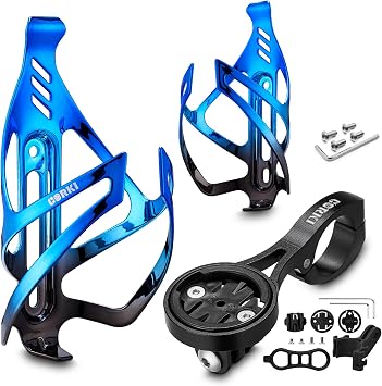 Corki Cycles Bike Water Bottle Holder Aluminum Alloy-2 Pack-BluBlk with TT Handlebar Aerobars Compatible with GM Wahoo Bryton Cateye