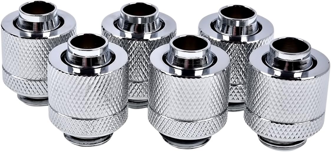Alphacool Eiszapfen 3/8" ID x 1/2" OD G1/4 Compression Fitting - Chrome Sixpack (17229)