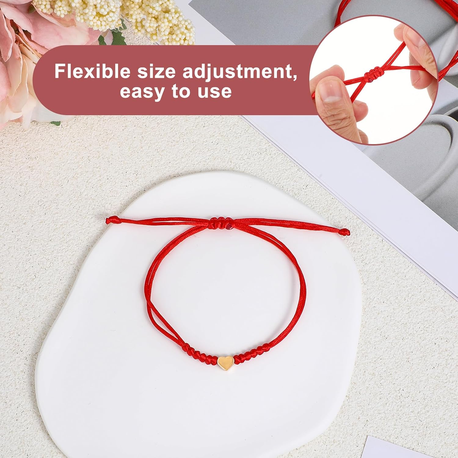 Yolev 2 Pcs Red String Bracelet - Adjustable Heart Red String Bracelet Protection - Friendship and Couple Bracelets for Christmas Valentine's Day Gift - Image 4